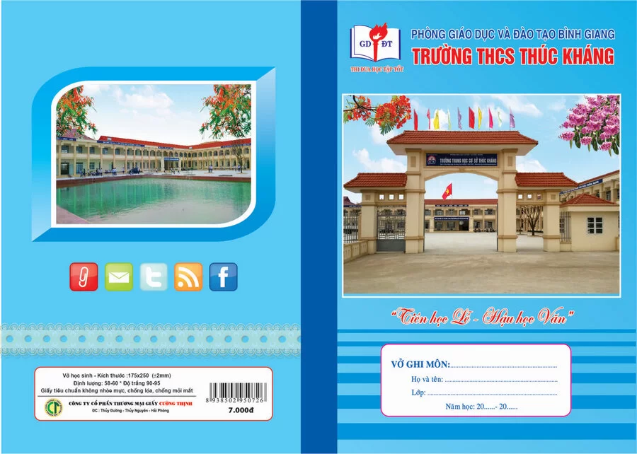 Vở kẻ ngang Trường THCS Thúc Kháng, huyện Bình Giang (Kẻ ngang, 80 trang)